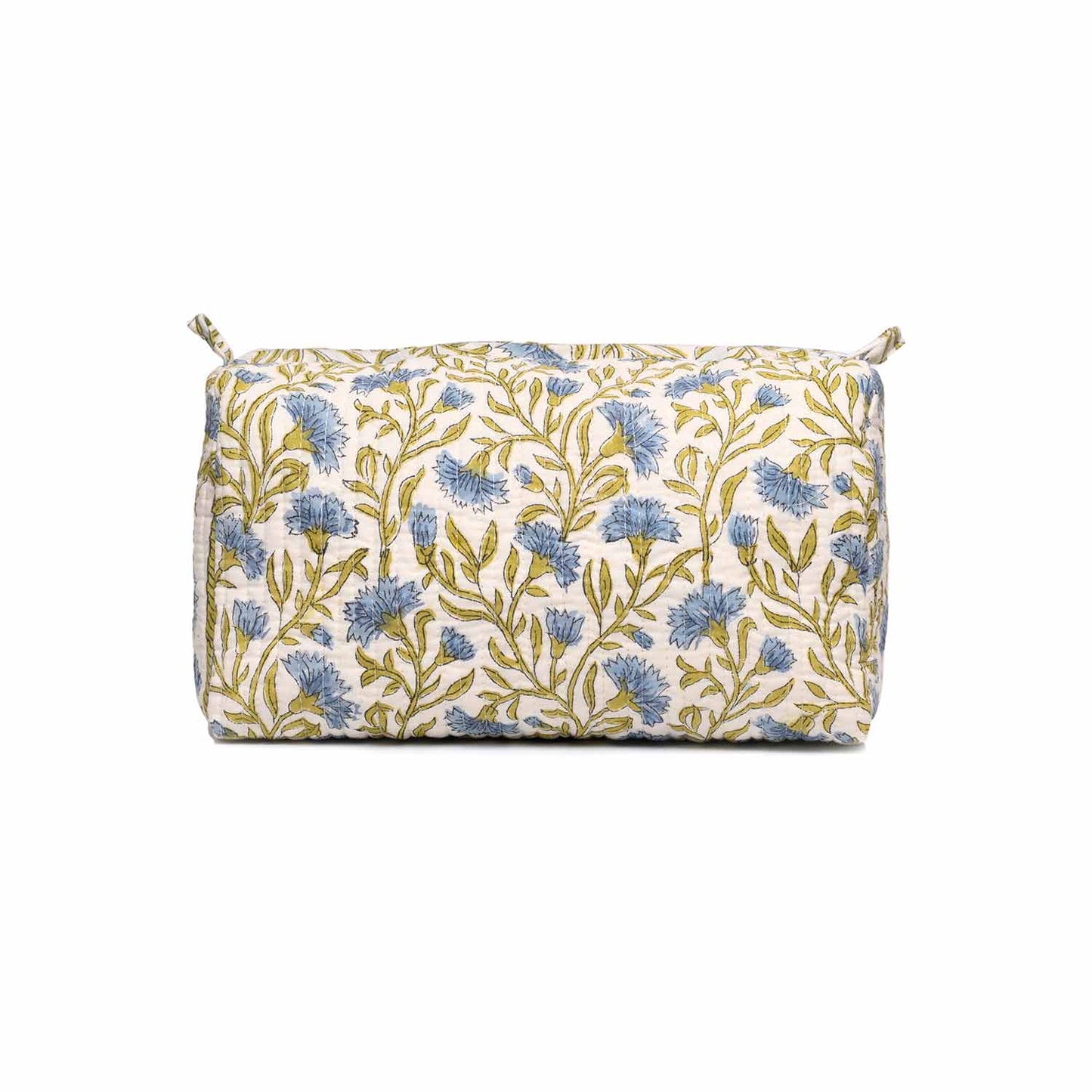 BLUE CHAMPA HAND BLOCK COTTON PRINTED QUILTED TOILETRY POUCH