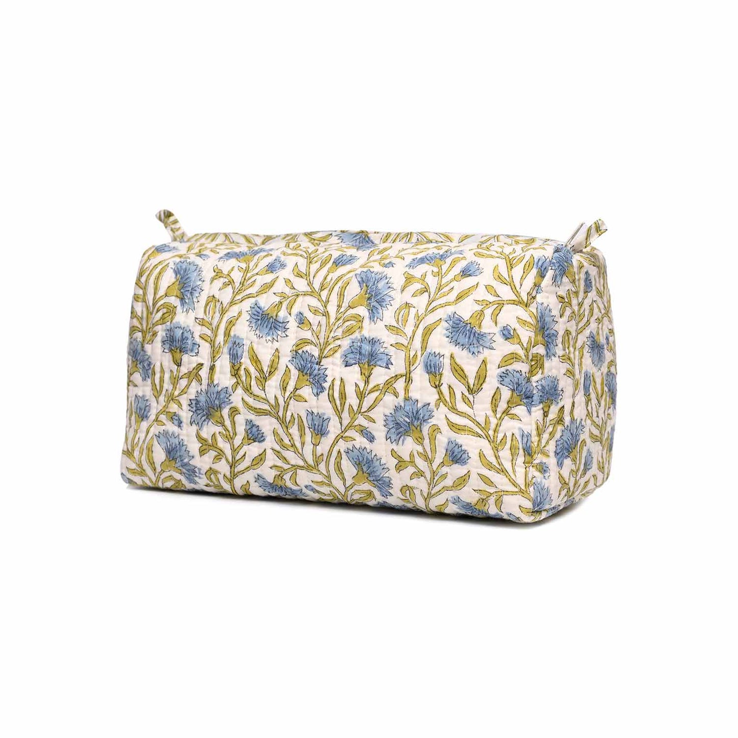 BLUE CHAMPA HAND BLOCK COTTON PRINTED QUILTED TOILETRY POUCH