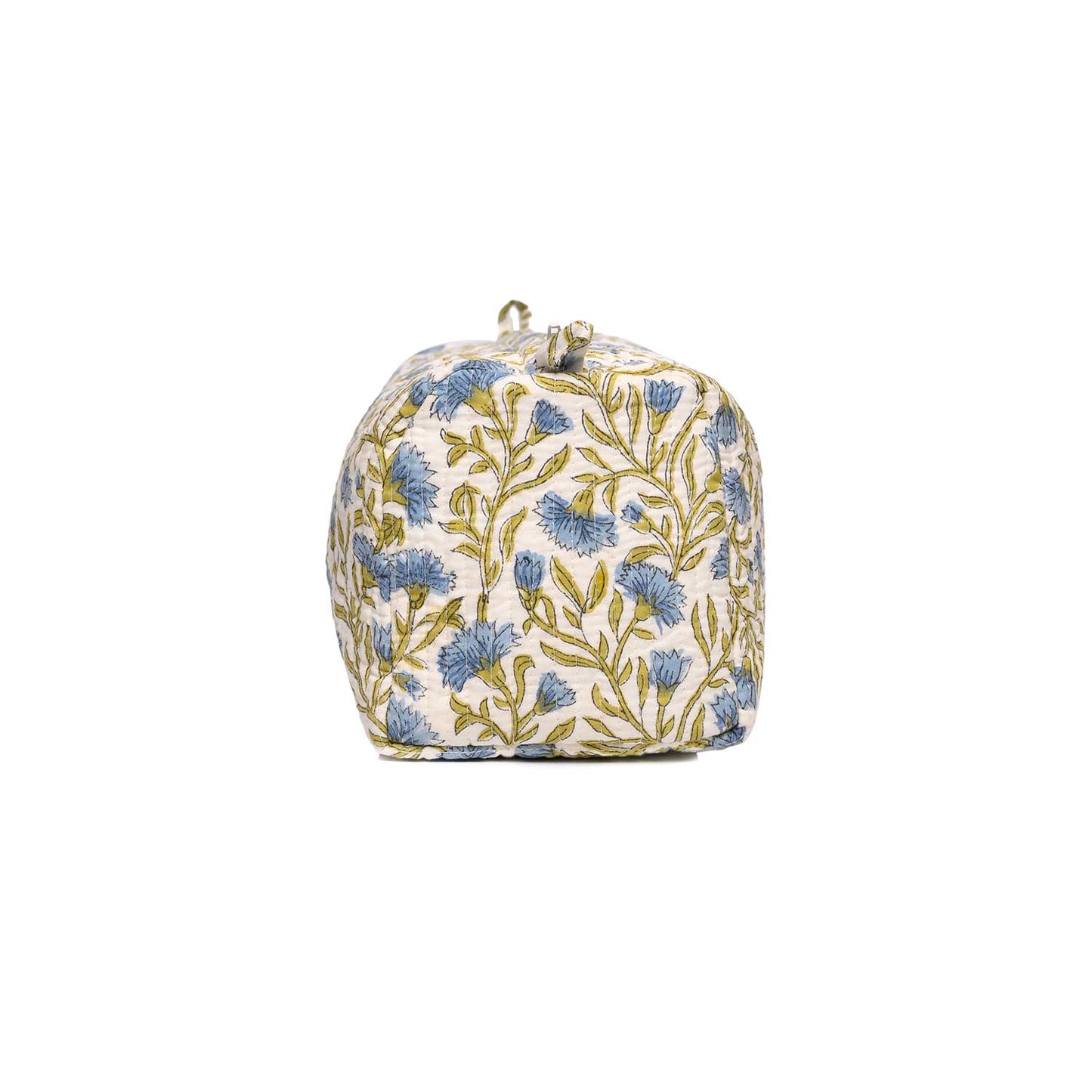 BLUE CHAMPA HAND BLOCK COTTON PRINTED QUILTED TOILETRY POUCH