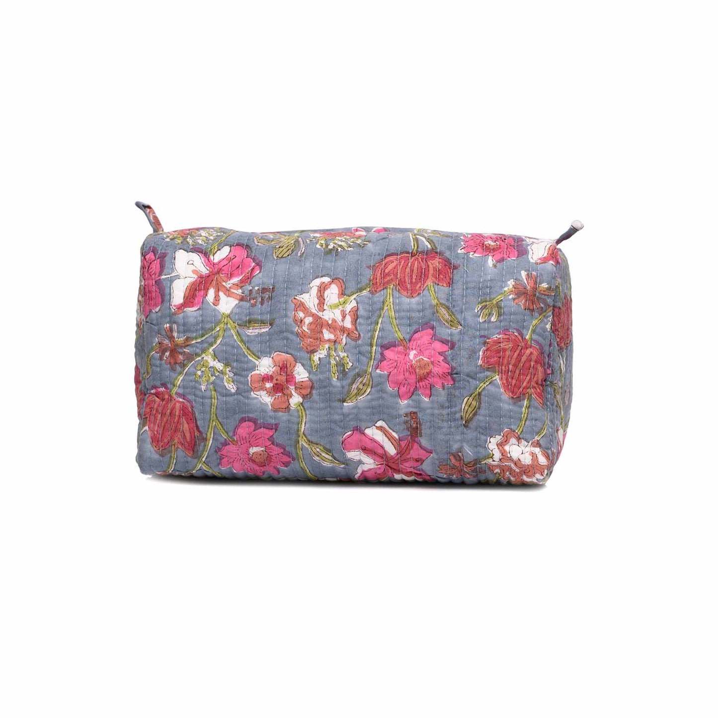 OLEANDER JAAL FLOWER HAND BLOCK COTTON PRINTED QUILTED TOILETRY POUCH