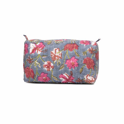 OLEANDER JAAL FLOWER HAND BLOCK COTTON PRINTED QUILTED TOILETRY POUCH