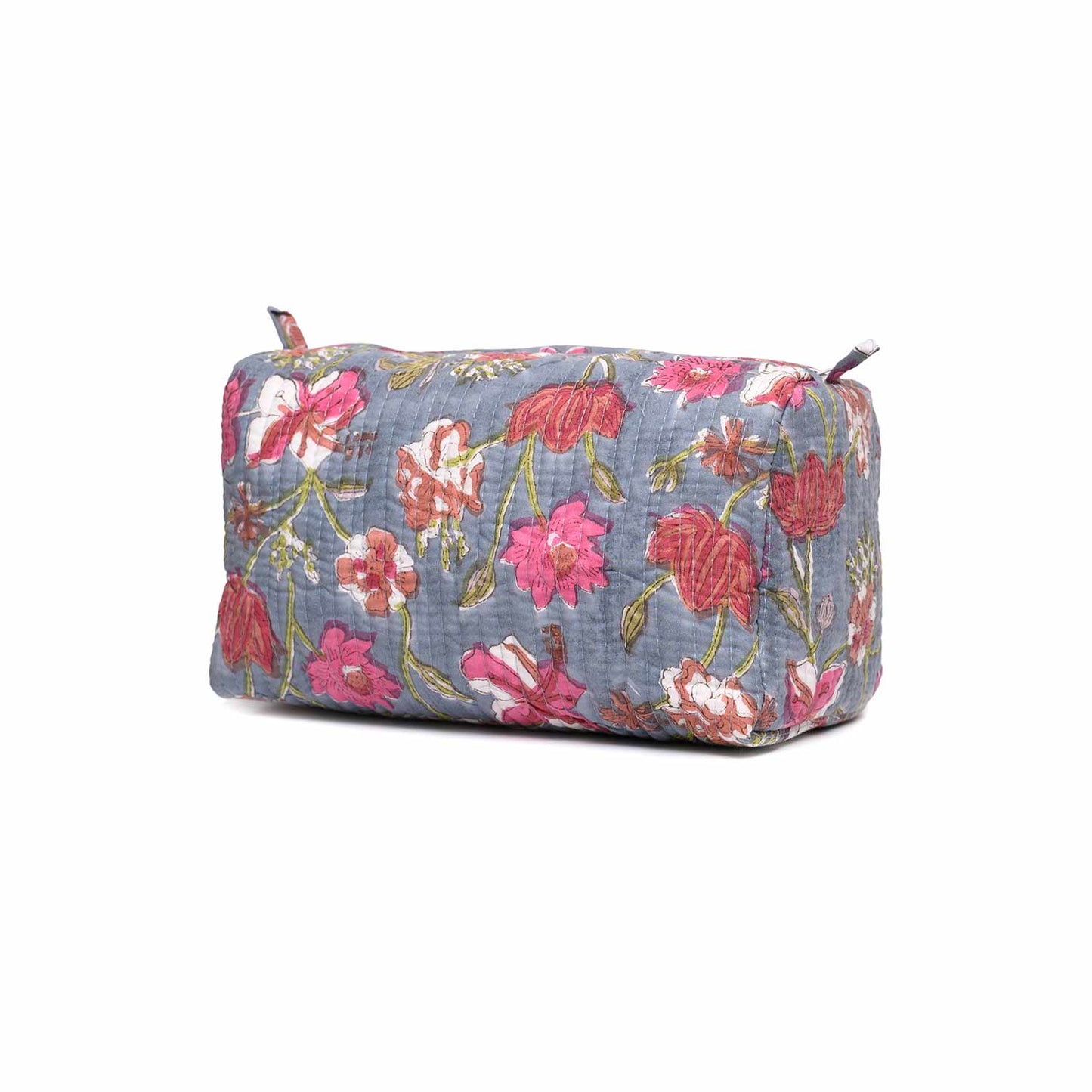 OLEANDER JAAL FLOWER HAND BLOCK COTTON PRINTED QUILTED TOILETRY POUCH
