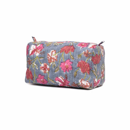 OLEANDER JAAL FLOWER HAND BLOCK COTTON PRINTED QUILTED TOILETRY POUCH