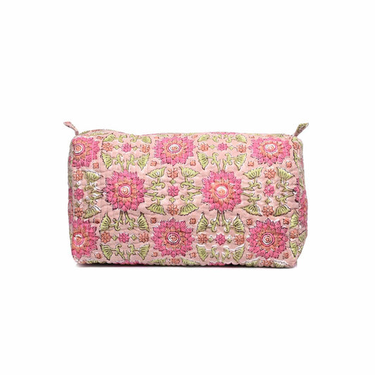 CALENDULA JAAL HAND BLOCK COTTON PRINTED QUILTED TOILETRY POUCH