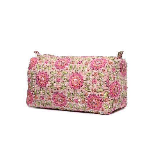 CALENDULA JAAL HAND BLOCK COTTON PRINTED QUILTED TOILETRY POUCH