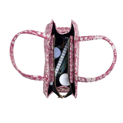 WINE COCKTAIL COTTON PRINTED TOTE WITH SLING BAG