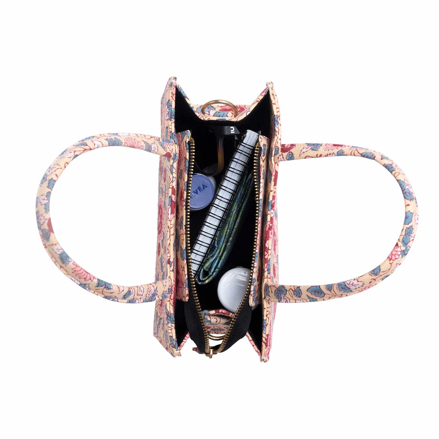 ROOH ROSE COTTON PRINTED TOTE WITH SLING BAG