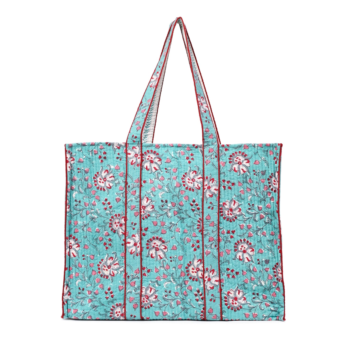 GULBAHAR HAND BLOCK COTTON PRINTED QUILTED TOTE BAG
