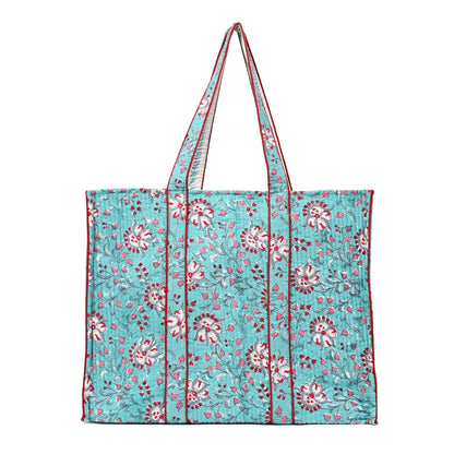 GULBAHAR HAND BLOCK COTTON PRINTED QUILTED TOTE BAG