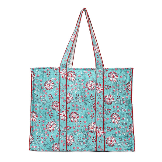 GULBAHAR HAND BLOCK COTTON PRINTED QUILTED TOTE BAG