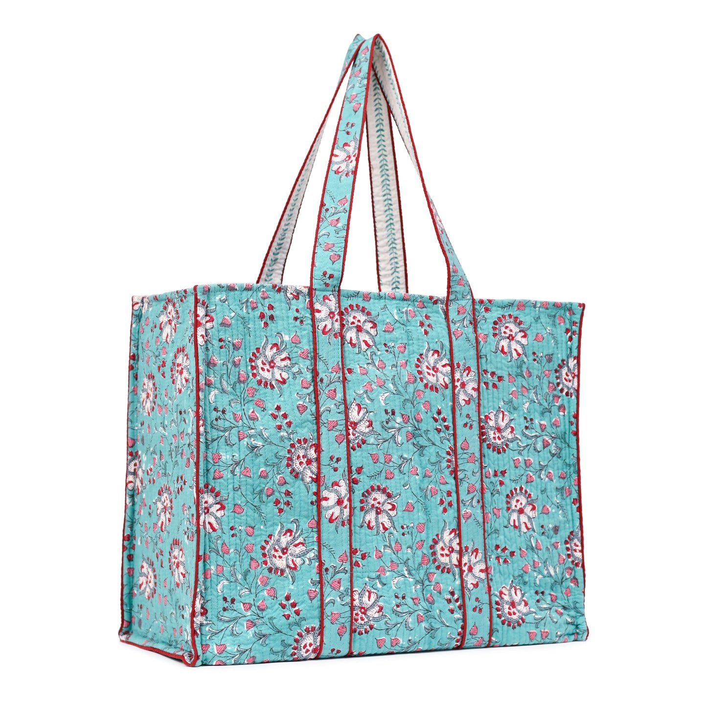 GULBAHAR HAND BLOCK COTTON PRINTED QUILTED TOTE BAG