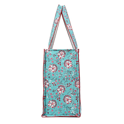 GULBAHAR HAND BLOCK COTTON PRINTED QUILTED TOTE BAG