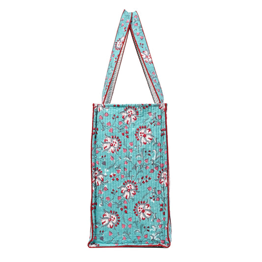 GULBAHAR HAND BLOCK COTTON PRINTED QUILTED TOTE BAG