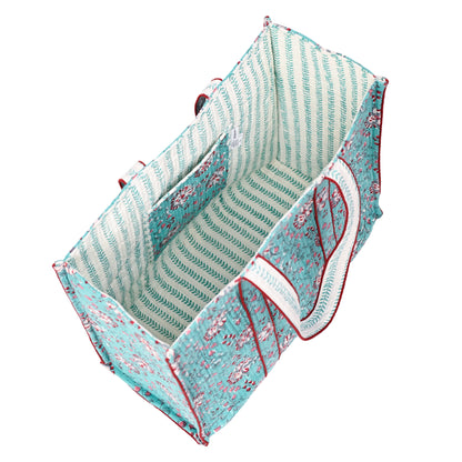 GULBAHAR HAND BLOCK COTTON PRINTED QUILTED TOTE BAG