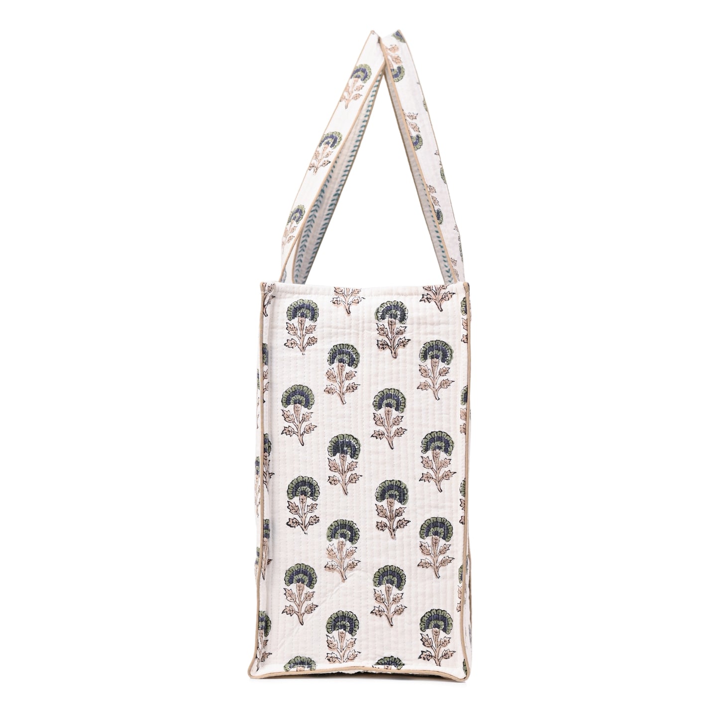 NATURE MUSE HAND BLOCK COTTON PRINTED QUILTED TOTE BAG