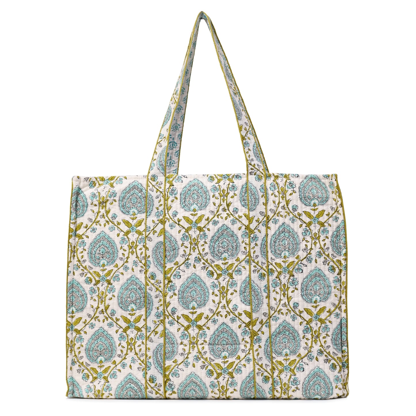 JAIPUR LEAF HAND BLOCK COTTON PRINTED QUILTED TOTE BAG