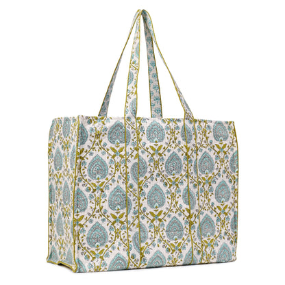 JAIPUR LEAF HAND BLOCK COTTON PRINTED QUILTED TOTE BAG