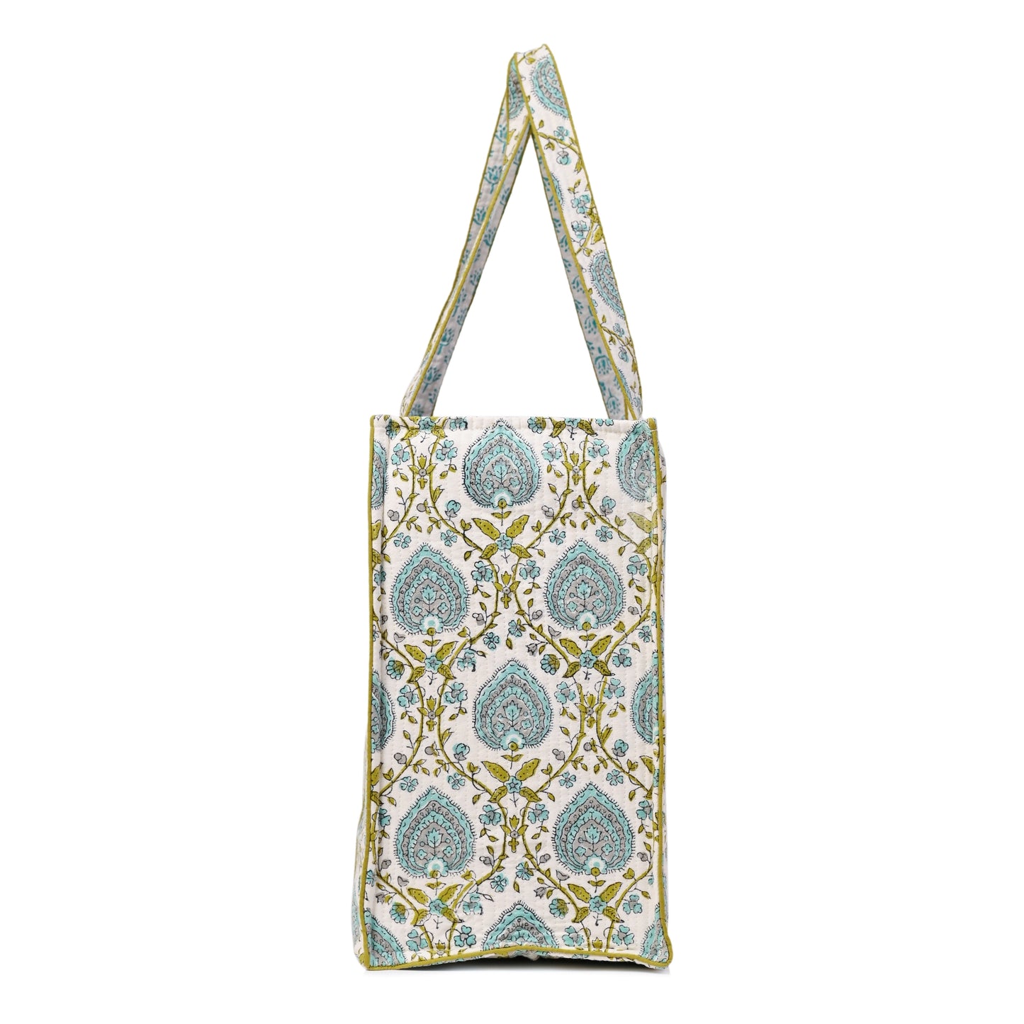 JAIPUR LEAF HAND BLOCK COTTON PRINTED QUILTED TOTE BAG