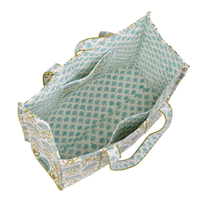 JAIPUR LEAF HAND BLOCK COTTON PRINTED QUILTED TOTE BAG