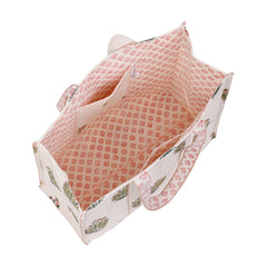 ROSEBUD CHARM HAND BLOCK COTTON PRINTED QUILTED TOTE BAG
