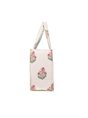 BOTANIC ROSE HAND BLOCK COTTON PRINTED QUILTED TOTE BAG