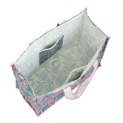 FLORAL FANTASY HAND BLOCK COTTON PRINTED QUILTED TOTE BAG