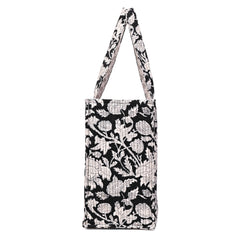 EBONY FLORA HAND BLOCK COTTON PRINTED QUILTED TOTE BAG