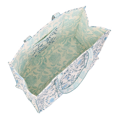 AZURE BLOSSOM HAND BLOCK COTTON PRINTED QUILTED TOTE BAG