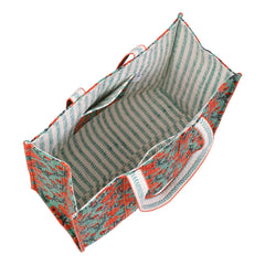 CORAL BLOOM HAND BLOCK COTTON PRINTED QUILTED TOTE BAG