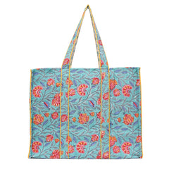 ISLAND BLOOM HAND BLOCK COTTON PRINTED QUILTED TOTE BAG