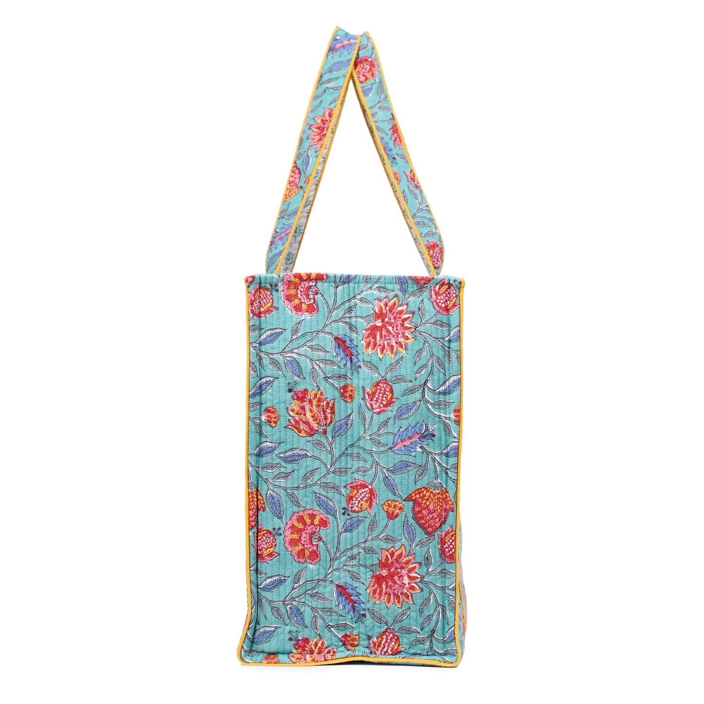 ISLAND BLOOM HAND BLOCK COTTON PRINTED QUILTED TOTE BAG