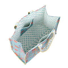 ISLAND BLOOM HAND BLOCK COTTON PRINTED QUILTED TOTE BAG