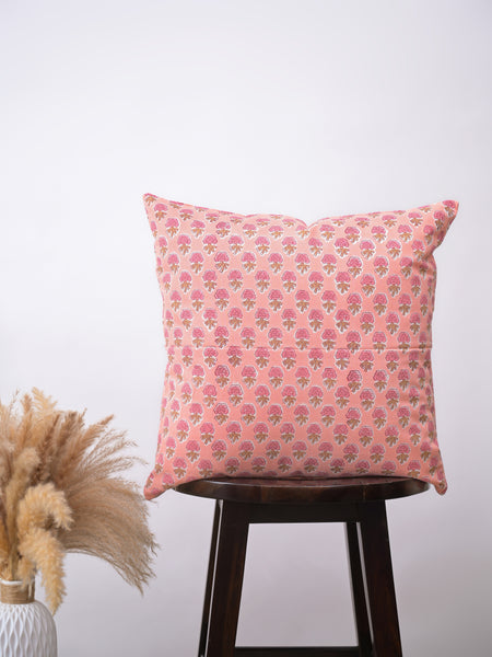 PINK GUL BUTTI FLORAL - COTTON  PRINTED SQUARE CUSHION COVER