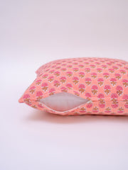 PINK GUL BUTTI FLORAL - COTTON  PRINTED SQUARE CUSHION COVER