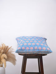 FLORAL BLUE - COTTON  PRINTED SQUARE CUSHION COVER