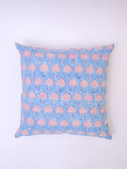 FLORAL BLUE - COTTON  PRINTED SQUARE CUSHION COVER