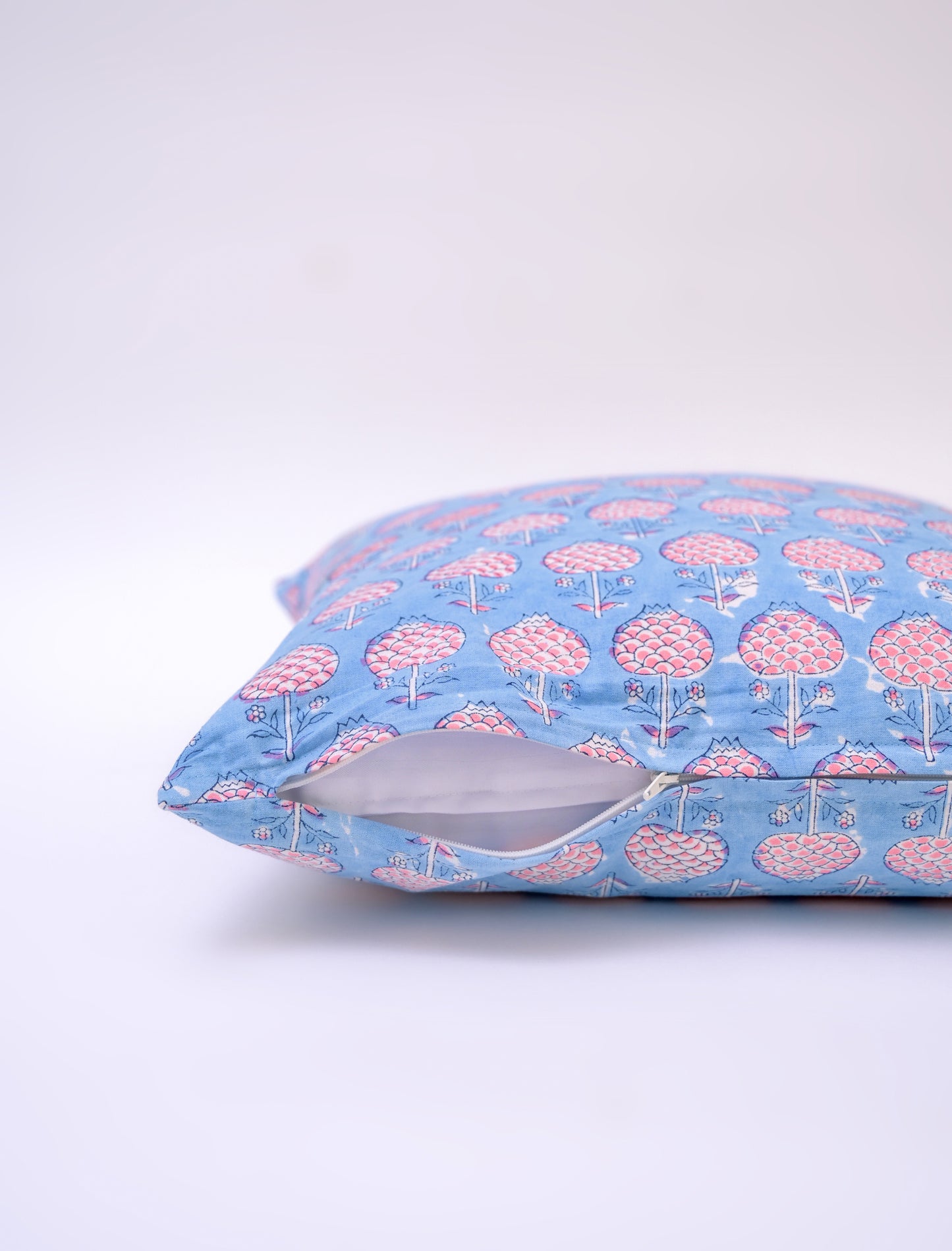 FLORAL BLUE - COTTON  PRINTED SQUARE CUSHION COVER