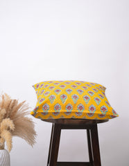 ZEUS FLORAL - COTTON  PRINTED YELLOW SQUARE CUSHION COVER