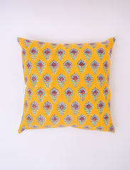 ZEUS FLORAL - COTTON  PRINTED YELLOW SQUARE CUSHION COVER