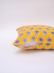 ZEUS FLORAL - COTTON  PRINTED YELLOW SQUARE CUSHION COVER