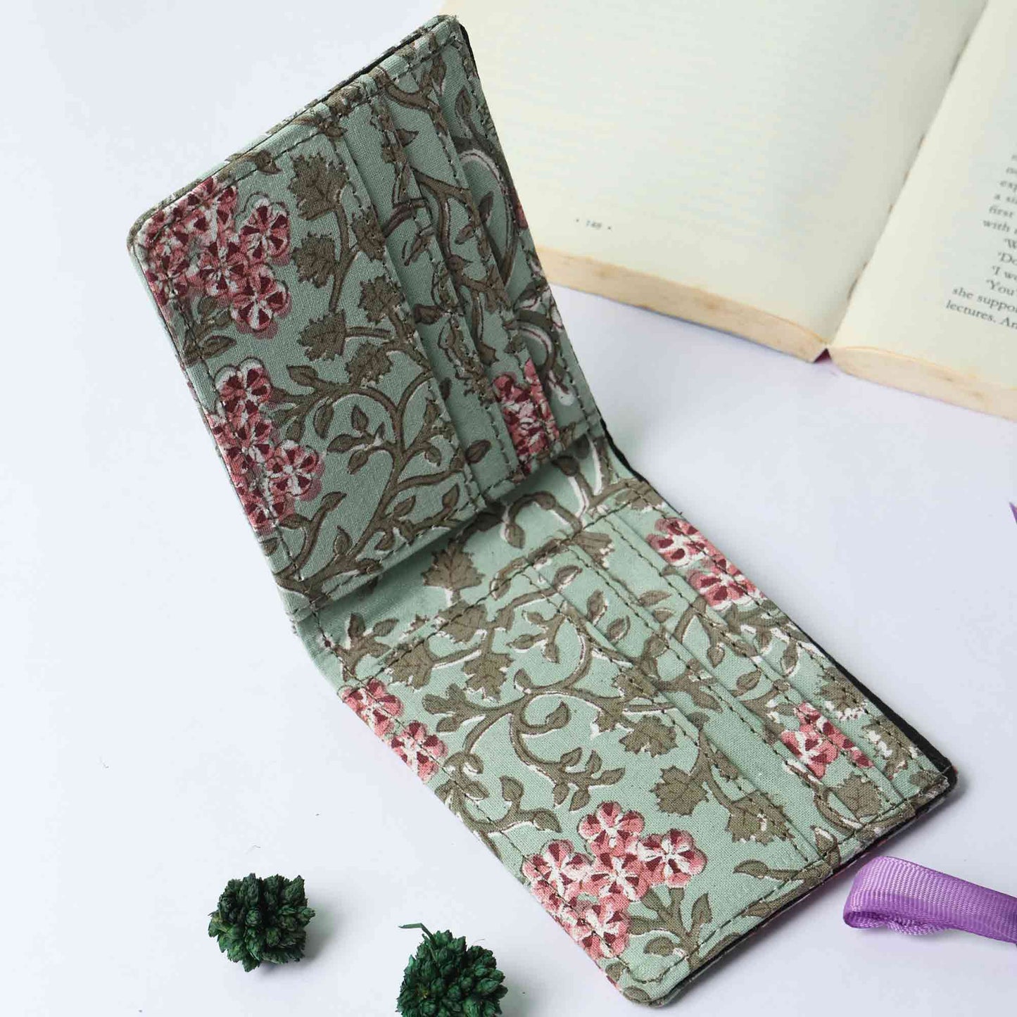 HAND BLOCK COTTON PRINTED GREEN MEN’S WALLET