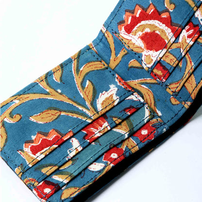 HAND BLOCK COTTON PRINT BLUE MUSTARD MEN WALLET