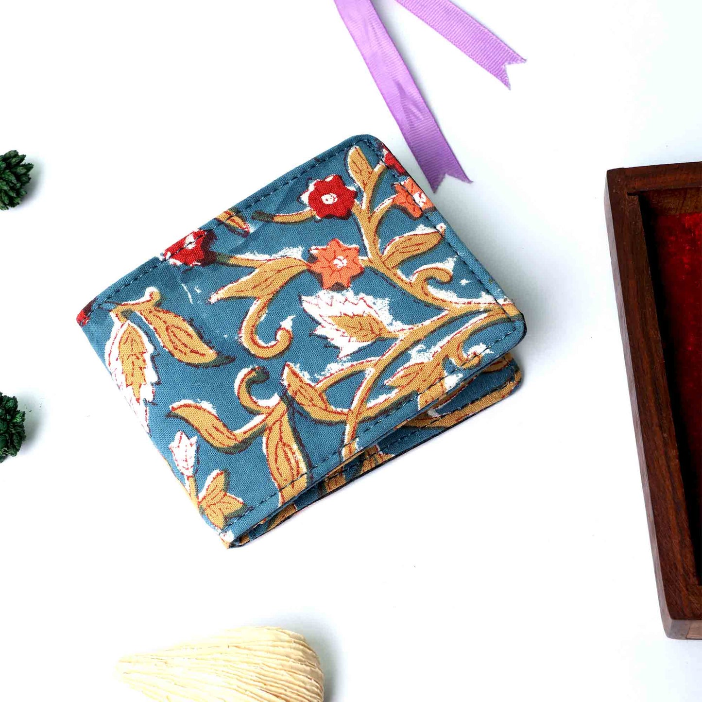 HAND BLOCK COTTON PRINT BLUE MUSTARD MEN WALLET
