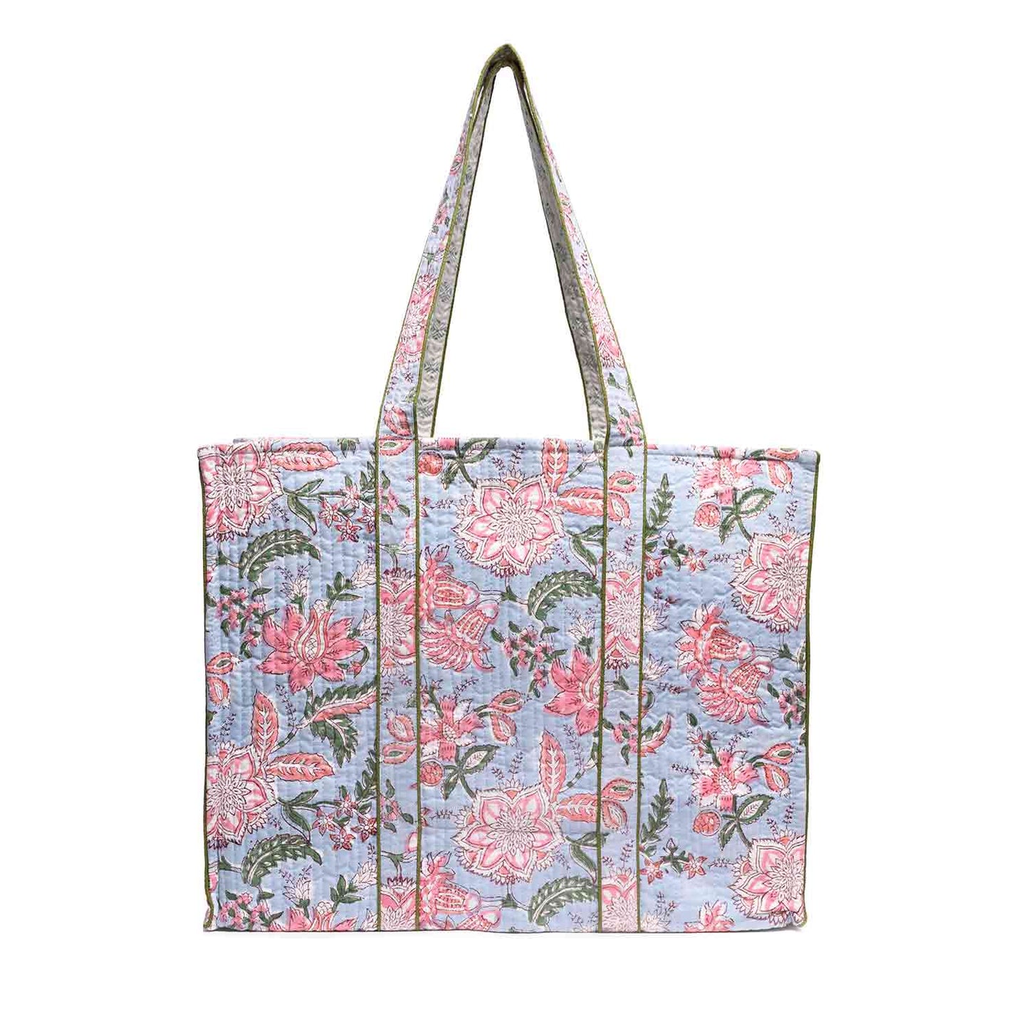 GARLAND HAND BLOCK PRINTED BLUE QUILTED TOTE BAG