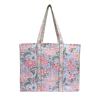 GARLAND HAND BLOCK PRINTED BLUE QUILTED TOTE BAG