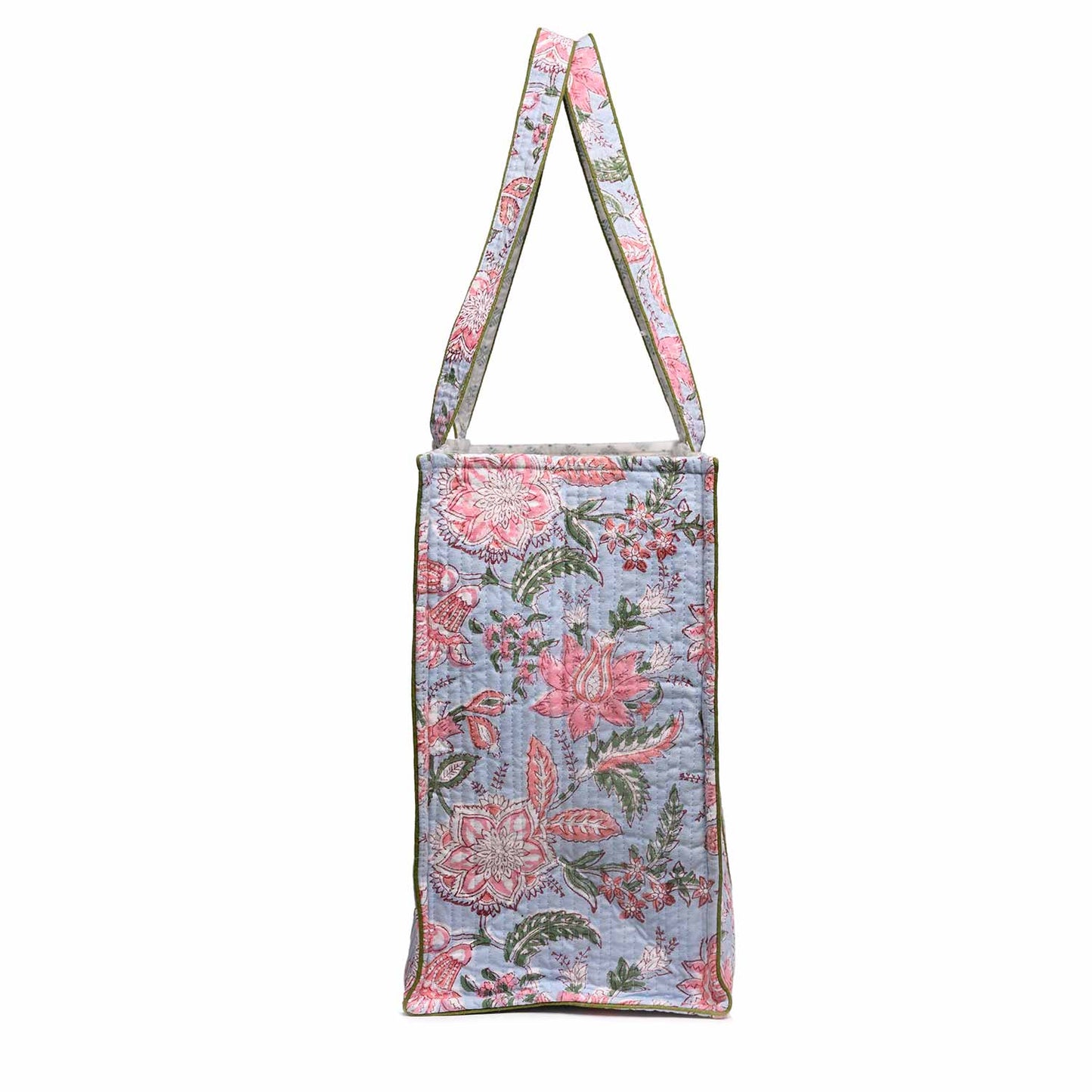 GARLAND HAND BLOCK PRINTED BLUE QUILTED TOTE BAG