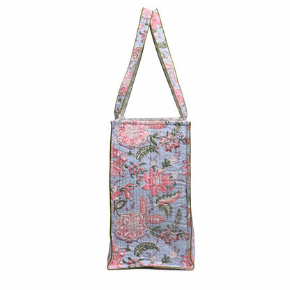 GARLAND HAND BLOCK PRINTED BLUE QUILTED TOTE BAG