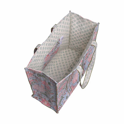 GARLAND HAND BLOCK PRINTED BLUE QUILTED TOTE BAG