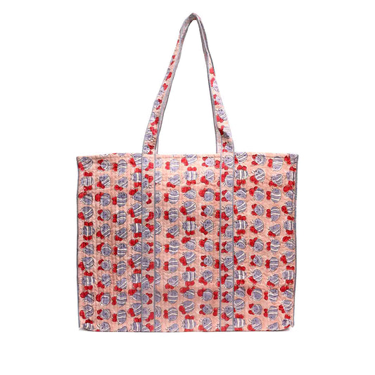 HONEY BEE PEACH HAND BLOCK COTTON PRINTED QUILTED TOTE BAG