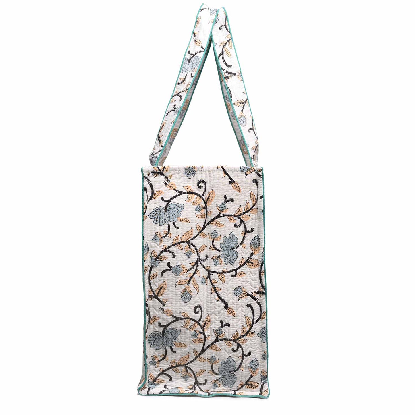 WHITE BEETLE JAAL BLOCK PRINTED QUILTED TOTE BAG
